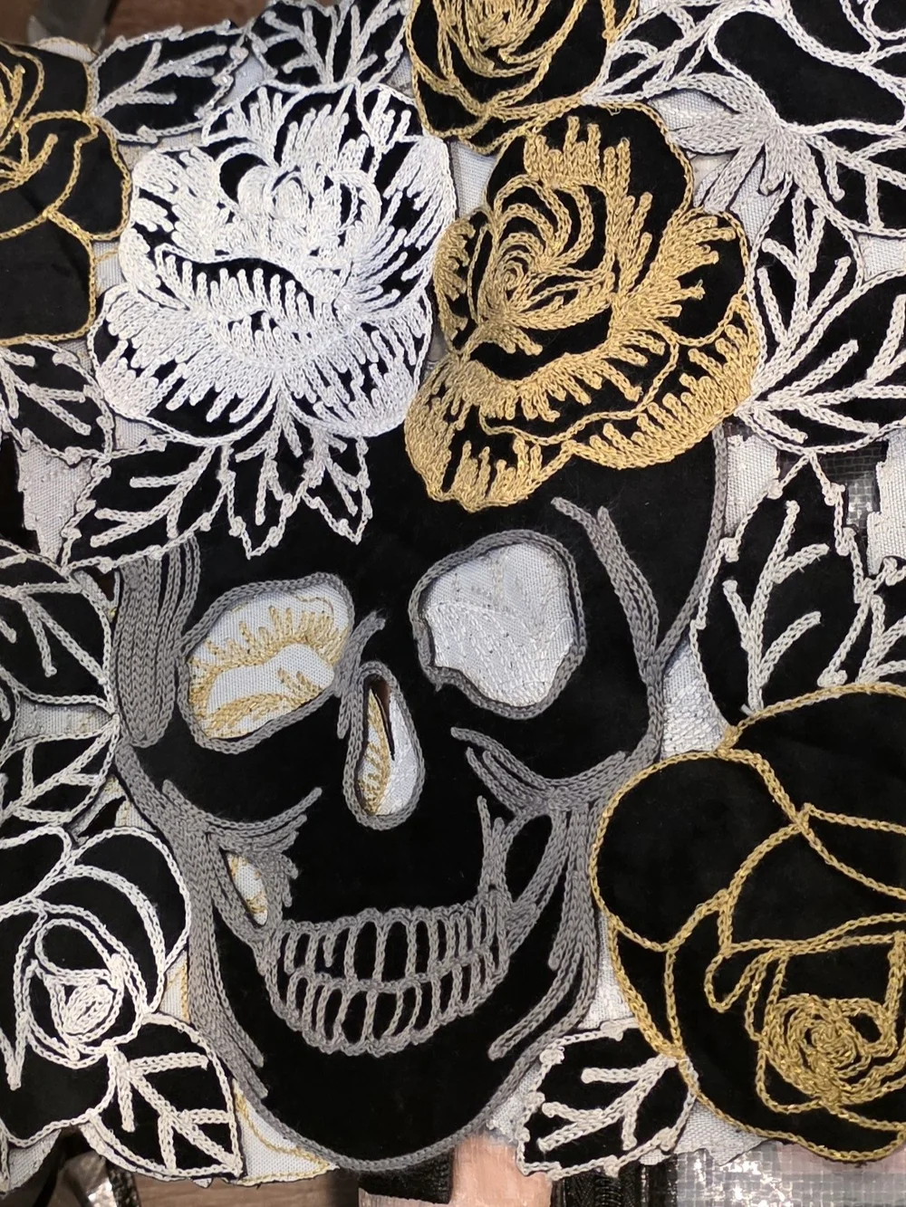 Black, Gold & Silver Embroidered Skull Decorative Table Runner 14x72